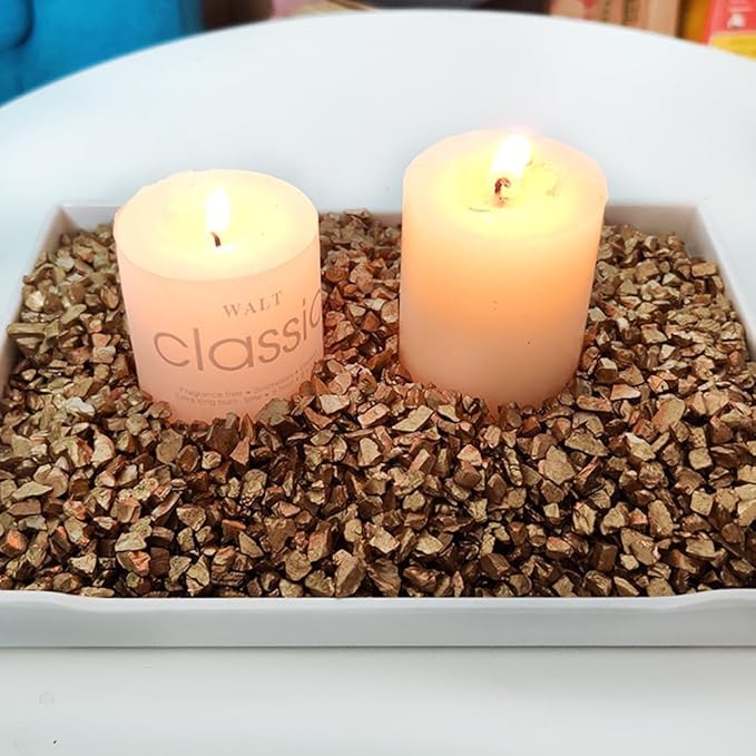 HappyFiller Golden Nuggets Crushed Glass for Resin Art,Small Gravels Stones for Aquarium Fish Tank Bottom Granule,Vase Filler Candle Holder Decor,Wedding Centerpieces Decoration,0.81 LB Gold