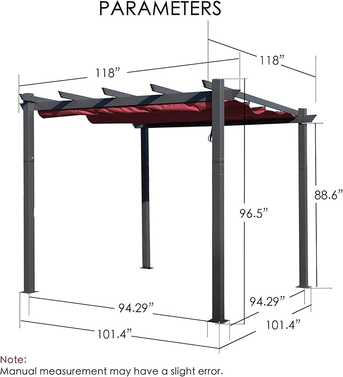 Kozyard Morgan Outdoor Retractable Pergola with Sun Shade Canopy Patio Aluminum Pergola Shelter for Backyard Deck Garden Modern Metal Grill Gazebo (10' x 10', Burgundy)