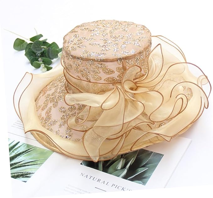 Toyvian Khaki Bloomy Sun Hat with Wide Brim for Women Lightweight Floppy Beach and Garden Hat Comfortable Summer Sun Protection for Vacation Hiking and Outdoor Parties