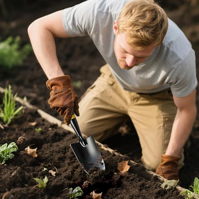Garden Trowel - Metal Hand Shovel with Rubber Handle. This Garden Hand Trowel is Easy to use and Suitable for Soil Planting, Digging, transplanting and Outdoor Exploration Activities.