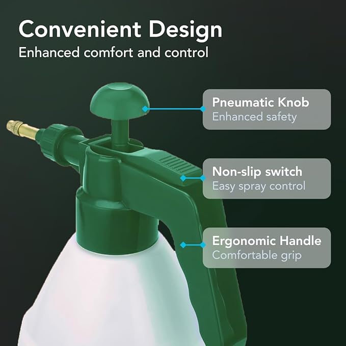 Flora Handheld Garden Pump Sprayer, 0.4 Gallon (50 oz/1.5L) Pressure Water Bottle with Adjustable Brass Nozzle, for Plants, Lawn, and Cleaning (Green) or (Red)