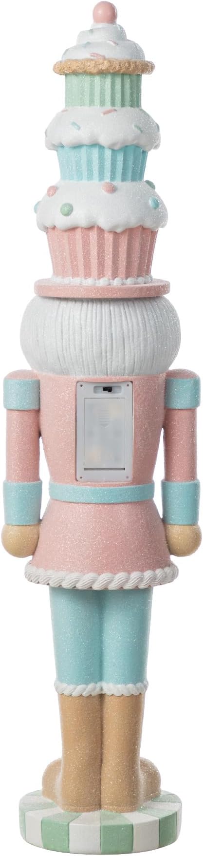 Glitzhome Christmas Front Porch Decor, Lighted Macaron Pink and Blue Resin Xmas Cupcake Nutcracker Porch Decor w/Timer for Indoor Outdoor Patio Standing Decor, 28" H