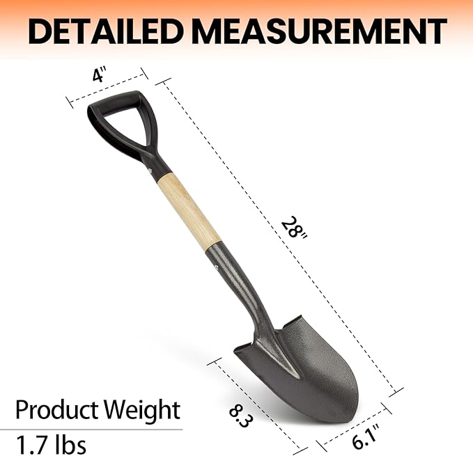 Kids Metal 28-inch Round Shovel with D-Handle - Camp, Beach & Garden Shovel