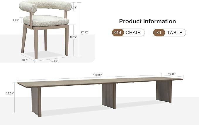 PURPLE LEAF Louvered Pergola 12' x 24' with 15 Pcs Modern Patio Dining Set Outdoor Full Aluminum Pergola with Adjustable Rainproof Roof Modern Patio Hardtop Gazebo for Deck Backyard Garden Slate Grey
