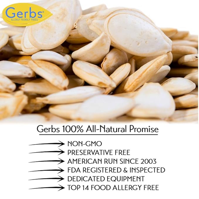 Gerbs Roasted Unsalted Jumbo Whole Pumpkin Seeds 2 lbs. | Small Batch, In-Shell, 13-14 mm Size, Resealable Bag | Naturally Crunchy & Mild | Top 14 Allergen-Free