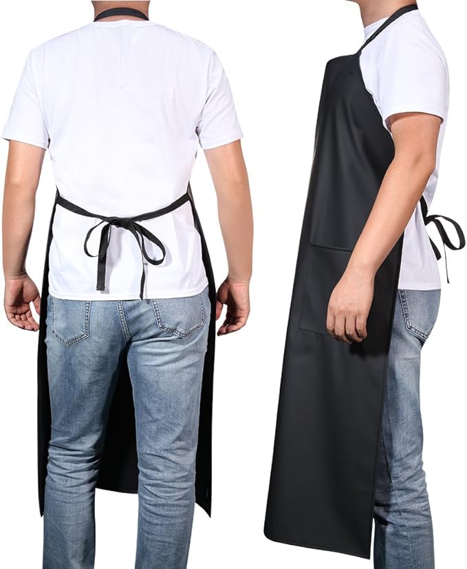 VWELL Rubber Vinyl 41.5'' Waterproof Apron for Men Women, Dishwashing, Chemical Lab Work Apron Butcher Apron PVC Grooming Apron