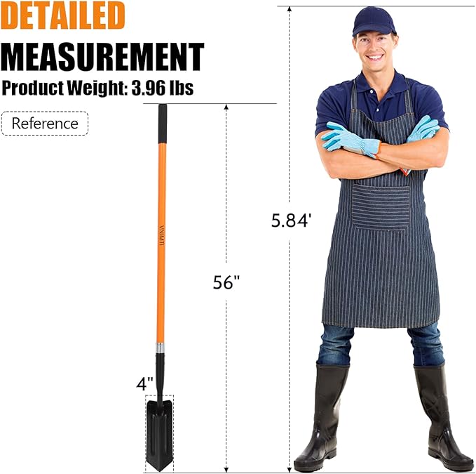 VNIMTI Trench Shovel for Digging, 4-Inch Trenching Shovel with Fiberglass Handle, 56 Inches