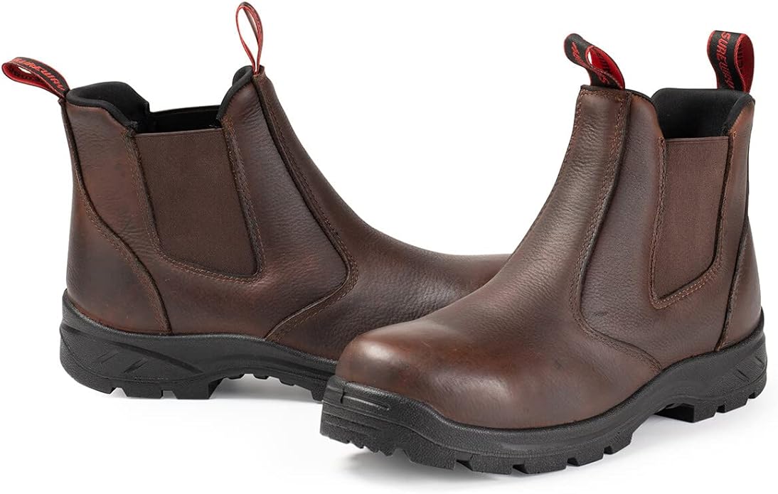 SUREWAY Men's Slip-On Work Boots for Men,Full Grain Leather,Anti-Static,Water/Slip Resistant,Fire Station Mechanic Industrial Construction Safety Boots/Shoes for Men