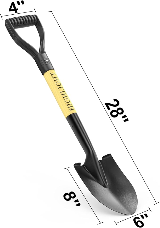 HIGHLIGHT Kids Shovel, Small Shovels for Digging, Overall Length 28 Inches, Mini D Handle, Gardening Shovel, Metal Beach Shovel, Camping, Snow, Wood Handle