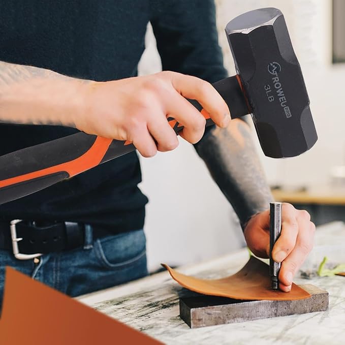 2 Pack 3lb Sledge hammer with 12.8 Inch Shock-Resistant Fiberglass Handle,Heavy Duty Drilling Crack Hammer with Forged Steel Head