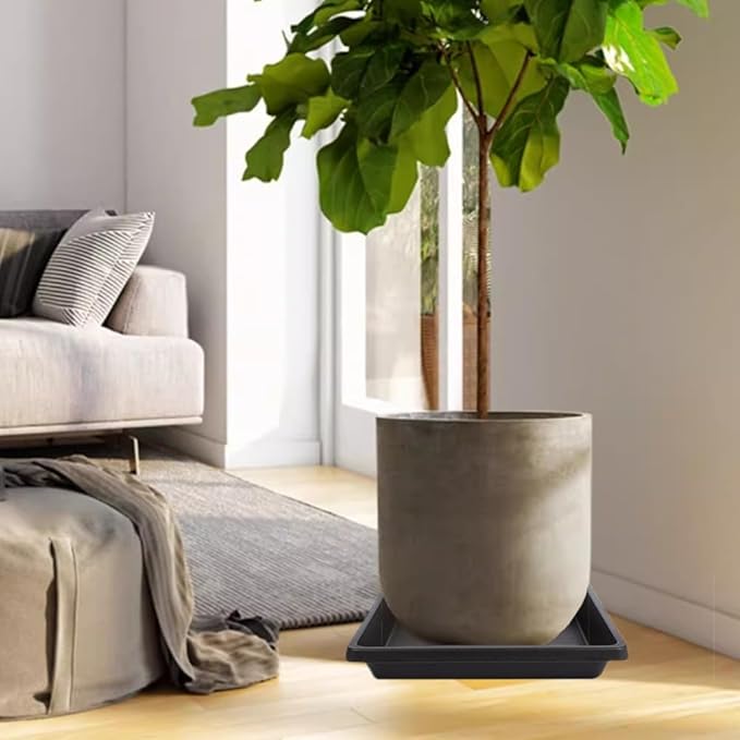 6 Inch 4 Pack Square Plant Saucer, Plant Trays for Pots, Plant Saucers for Indoors and Outdoors, Water Catcher Tray, 8 10 12 14 16 18 20 inch Seed Starting Tray, Growing Trays (6"-Black)