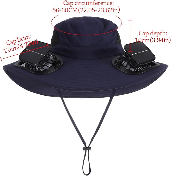 Wide Brim Solar Fan Outdoor Fishing Hat with 2 Solar Fan UPF 50+ Sun Bucket Hat Waterproof Breathable Fishing Hat Bucket Hat