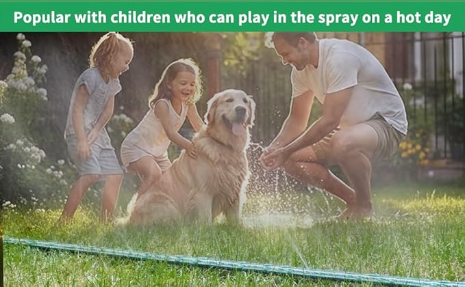 Watoo 2025 Sprinkler Hose & Soaker Hose for Yard - 150 FT Reinforced Flat Garden Hose with Holes, Heavy Duty No-Kink Lawn Irrigation Hose (Includes Stakes, High Pressure Spray)