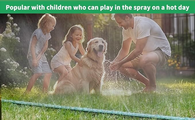 Watoo 2025 Sprinkler Hose & Soaker Hose for Yard - 100 FT Reinforced Flat Garden Hose with Holes, Heavy Duty No-Kink Lawn Irrigation Hose (Includes Stakes, High Pressure Spray)