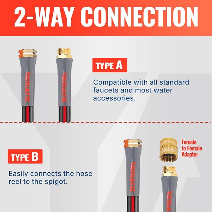 YAMATIC Female to Female Short Garden Hose 5/8 in x 3 ft, 2 in 1 Dual Use Heavy Duty Leader Hose with Solid Brass Connector, All-Weather Water Hose, Burst 300 PSI