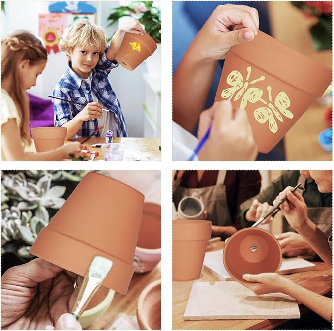 4 inch Terracotta Clay Pots, 24 Pack Clay Flower Pots with Drainage, Great for Plants, DIY, Crafts, Wedding