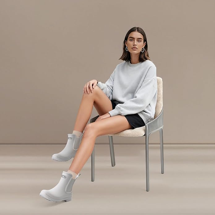 NITTI Women's Waterproof Short Rain Boots Slip-Resistant Rubber Chelsea Garden Shoes with Comfort Insole