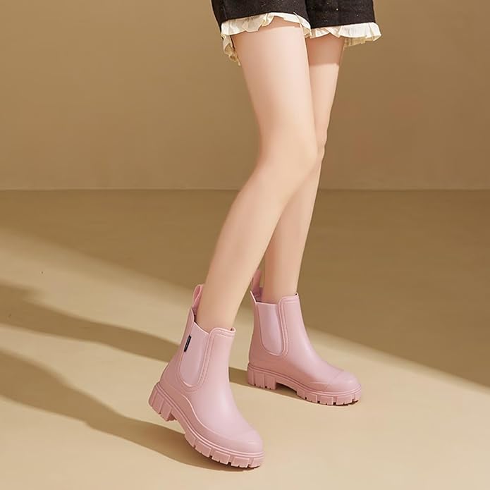 Short Rain Boots Women Waterproof Ankle Rainboots Fashion Chelsea Boots Non-Slip Garden Shoes for Outdoor Work Booties