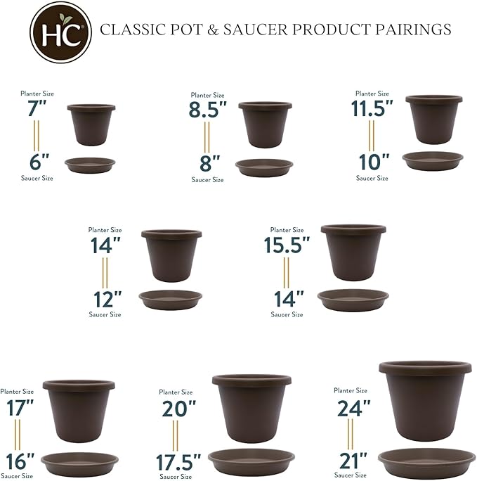 8.5 inch Round Classic Planter - Plastic Plant Pot for Indoor Outdoor Plants Flowers Herbs, Chocolate