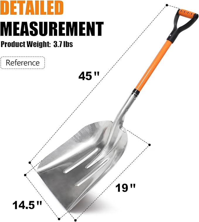 VNIMTI Aluminum Snow Shovel with D Handle Metal Snow Shovel for Driveway 45Inches 3.7 Pounds Transfer Shovel Shovel for Gardening, Orange