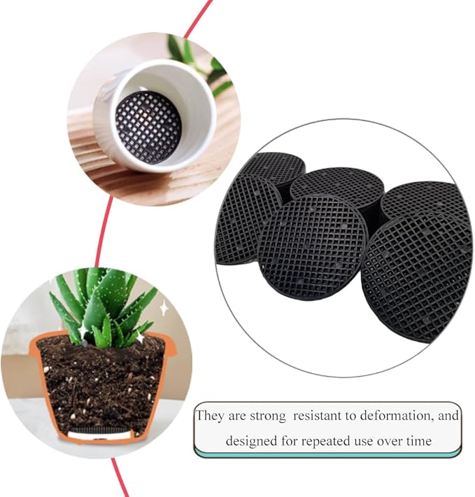 HAHIYO 10PCs 3.4Inch/8.5cm Black Round PP Plastic Flower Pot Hole Mesh Pad Bottom Grid Mat Bonsai Drainage mesh Hole Screens Gasket Prevent Soil Loss Breathable Gasket Drainage Netting for Bonsai