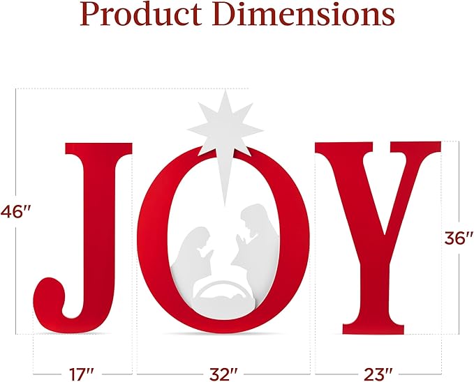 Best Choice Products 46in Outdoor JOY Christmas Nativity Decoration, 3 Piece Yard Decor Sign Holy Weather Resistant PVC Silhouette for Garden - Red/White