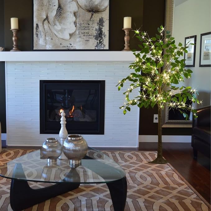 BAOLITVINE Artificial Ficus Silk Tree with Lights 4FT, Lighted Plant Tree with 140 LED Fairy Lights for Home Living Room Spring Summer Decoration