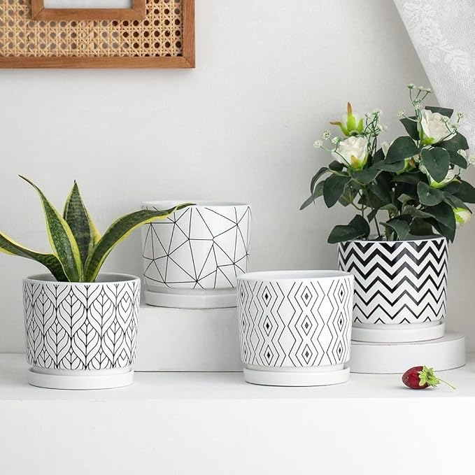 2 Pack Ceramic Plant Saucer Pot Tray 7 Inch, Planter Saucers 4 5 6 7 8 9 10 11 12 13 Inch for Indoors Outdoor, Durable Sturdy Flower Drainage drip Water Tray for Glazed Pots Base (7 Inch-White)