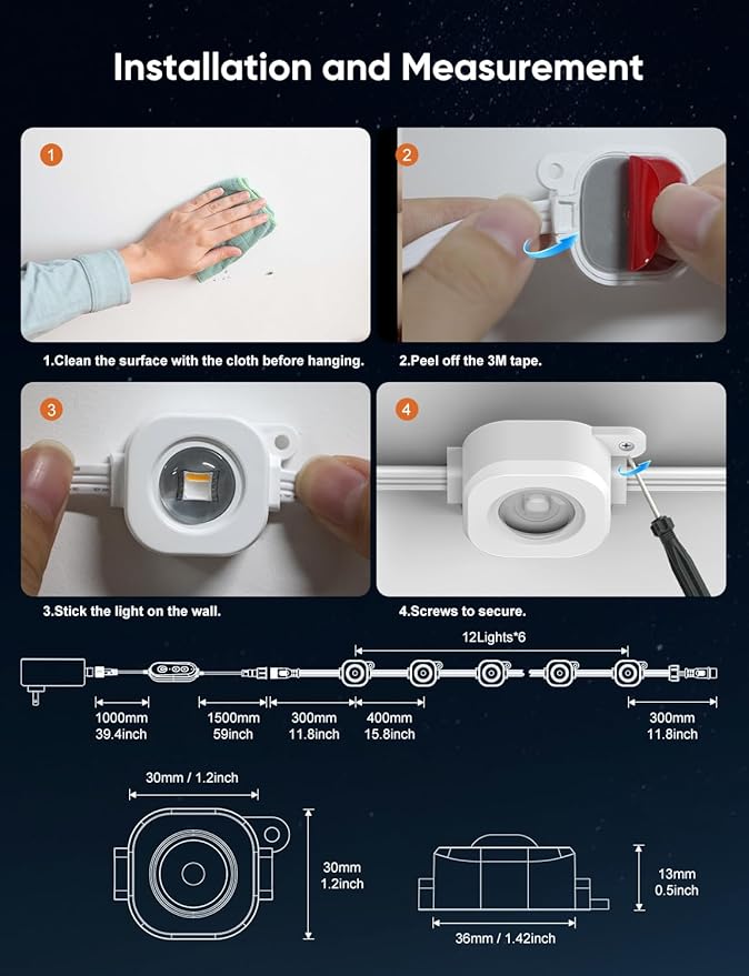 Permanent Outdoor Lights 100ft,RGBW Eaves Light with 72 LED Lights,111+ Scenes Modes Outdoor Lighting, Waterproof Permanent Light for Daily Holiday Halloween Decorations, Compatible with Alexa,White