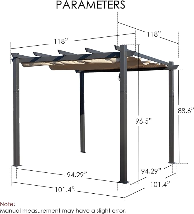 Kozyard Morgan Outdoor Retractable Pergola with Sun Shade Canopy Patio Aluminum Pergola Shelter for Backyard Deck Garden Modern Metal Grill Gazebo (10' x 10', Beige)