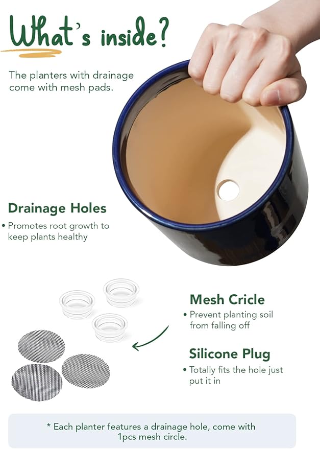 LE TAUCI Ceramic Plant Pots Indoor, 10+8+6 Inch Planters for Indoor Plants, Mid-Century Modern Flower Pots with Drainage Hole and Plug, Cylinder Round Planters, Set of 3, Sapphire Blue