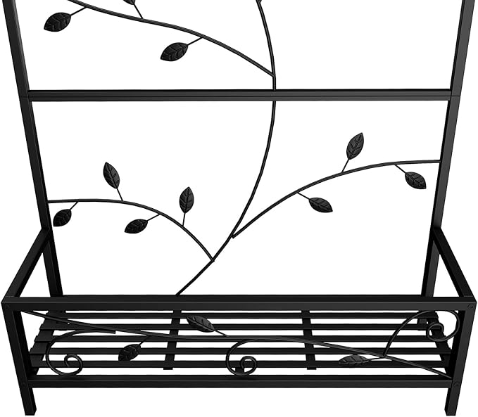 MOTION Metal Planter with Trellis - Raised Bed with Trellis for Vine Climbing Plants Flowers, 74.6 Inch Height Privacy Screen with Hanging Plant Pot Shelf, Black