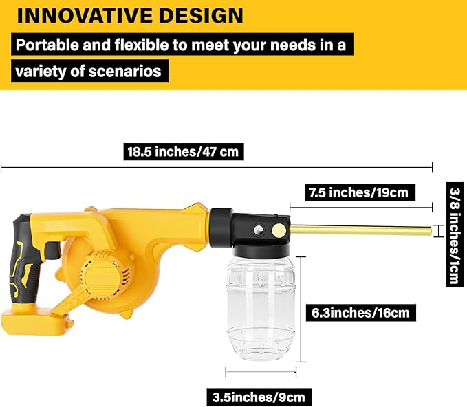 Electric Diatomaceous Earth Duster Compatible for DeWalt 20V Battery(Battery Not Included), Garden Dust Applicator with 1L Capacity and 7.5" Nozzle, Versatile Leaf Blower & Powder Sprayer