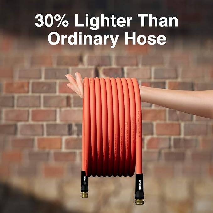 SPECILITE Hot/Cold Water Hose 5/8" x 25 ft,Heavy Duty Red Garden Hose -50℉ to 190℉,Flexible & Lightweight Rubber Hoses With 3/4" Brass Fittings for Yard,Outdoor,Farm