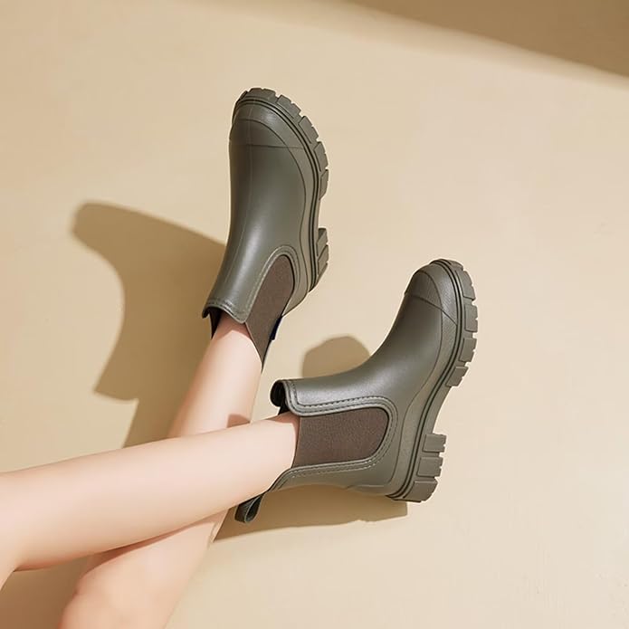 Short Rain Boots Women Waterproof Ankle Rainboots Fashion Chelsea Boots Non-Slip Garden Shoes for Outdoor Work Booties