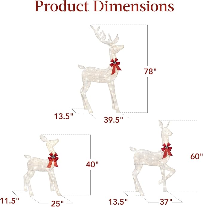 Best Choice Products 3-Piece Large Lighted Christmas Deer Family Set 6.5ft Outdoor Yard Decoration with 385 LED Lights, Stakes, Zip Ties - White