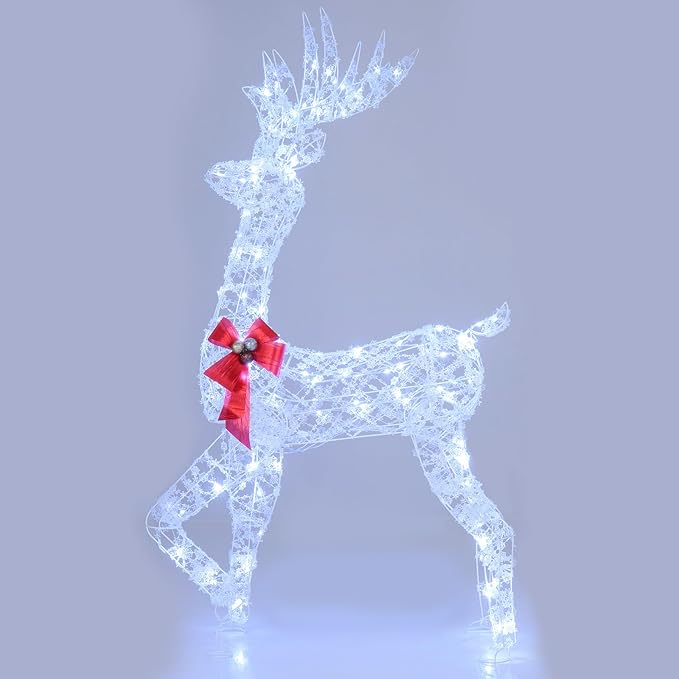 Tangkula 5 FT Lighted Christmas Reindeer, 3D Standing Lighted Buck Deer with LED Lights, Indoor/Outdoor Lighted Holiday Decor for Yards Garden Lawn Patio