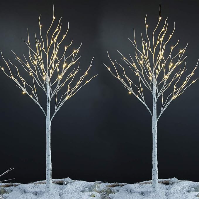 LIGHTSHARE 6 Feet 72L LED Birch Tree Lights, Pack of 2, Warm White, for Holiday Party and Christmas Decoration, Indoor and Outdoor Use