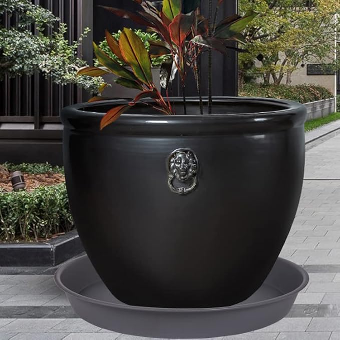 2 Pack of 14 inch Plant Saucer, Heavy Duty Round Plastic Plant Water Tray, Bird Bath Bowls, Plant Saucers for Indoors, Pot Drip Trays for Planter 12-14" (14", Cement)