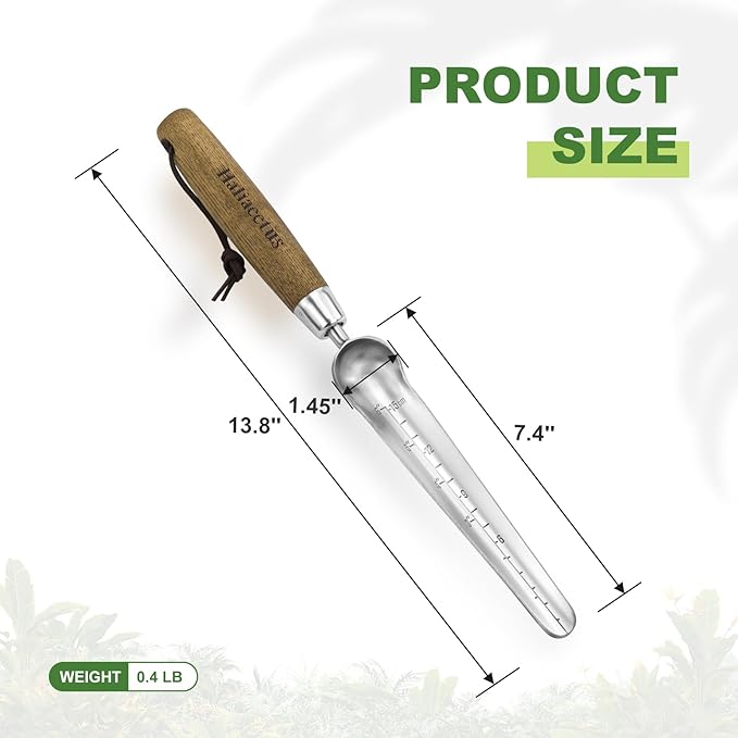 Haliaeetus Seeding Widger with 6'' Scale, Stainless Steel Planting Trowel for Repotting, Long and Narrow Widger for Weeding from Tight Areas, Hand Transplanter with Wood Handle for Planting, Digging