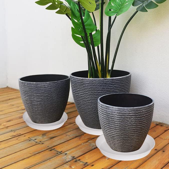 3 Pack of 22 inch Plant Saucer, 3.6" Depth Tray, Large Deep Garden Plastic Flower Planter Plant Trays for Indoors Outdoor Bath Bath (22", Creamy White)