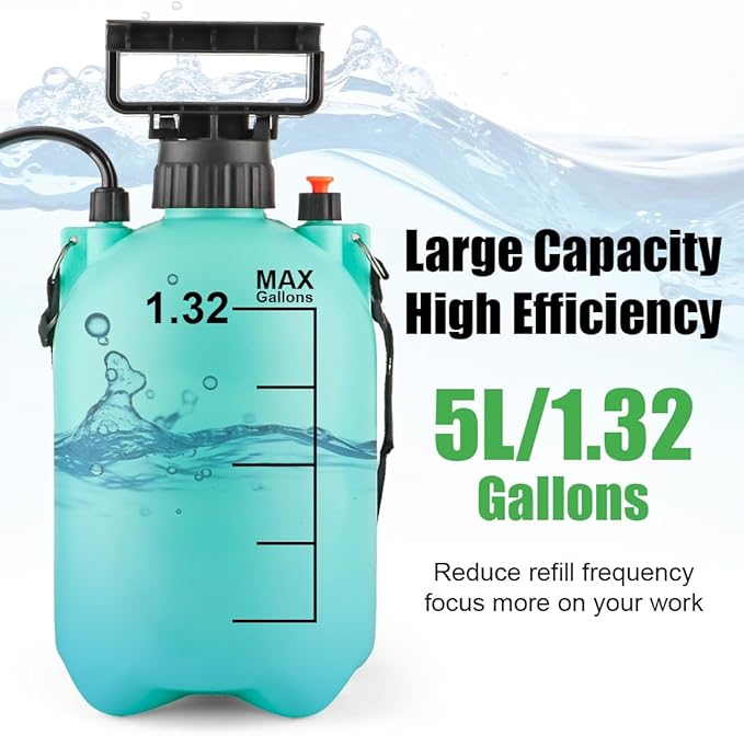 BTPLASTIK 1.32 Gallon Garden Pump Sprayer, 5L Pump Pressure Sprayer Bottle with Adjustable Nozzle, Pressurized Water Spray in Lawn and Garden, Water Sprayer for Plants, Spraying Plants, Weed Sprayer