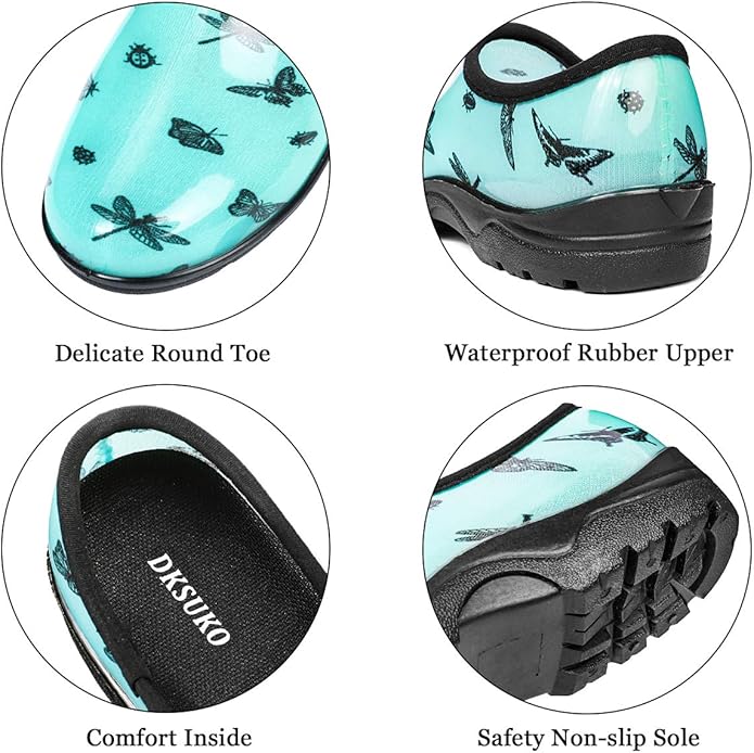 DKSUKO Waterproof Garden Shoe for Women Outdoor Slip-On Rain Boots Short Ankle Work Shoes and Garden Clogs with Comfort Insole