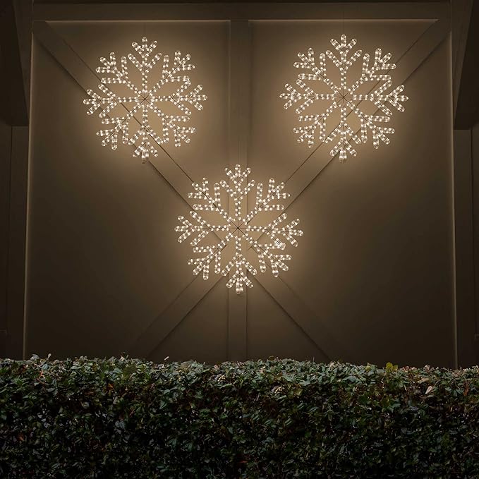 Wintergreen Lighting 24" LED Snowflake Light Christmas Decorations Outdoor Snowflake Christmas Lights, Christmas Snowflake, LED Rope Light (40 Point Snowflake, Warm White LED)