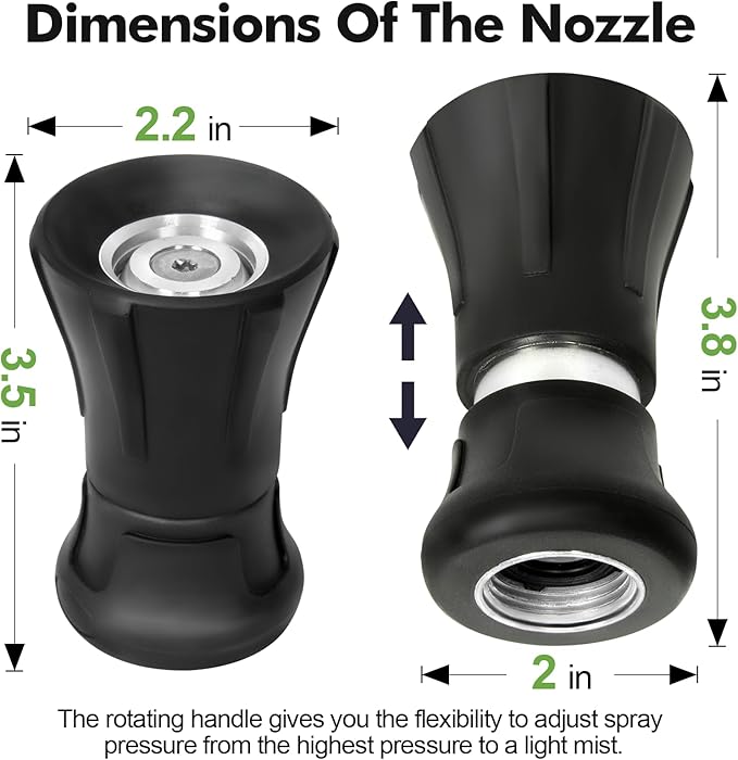 SPECILITE 5/8" Garden Hose 150 ft with High Flow Nozzle, Heavy Duty Flexible Hybrid Rubber Water Hose for Outdoor, Lightweight, Leak-Proof, No-Kink, 3/4"Stainless Steel Fittings,Black