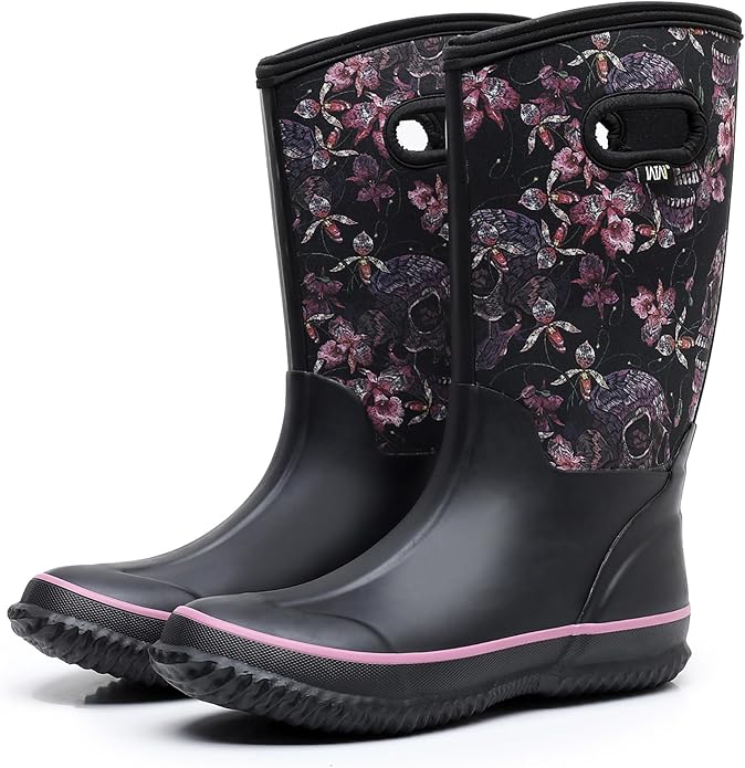 WTW Mid Calf Rain Boots for Women - Waterproof Insulated Neoprene Mud Boots Outdoor Hunting Garden Boots