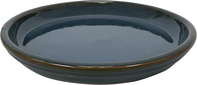 Sunnydaze 12-Inch Ceramic Plant Saucers - Plant Drip Trays for Outdoor Planter Flower Pot Drainage - Set of 2 - Forest Lake Green