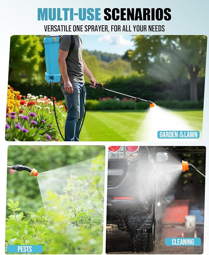 Battery Powered Backpack Sprayer 4 Gallon, 120PSI Adjustable Pressure & Lightweight Electric Sprayer, Garden Weed Yard Lawn Sprayer with 5 Spray Nozzles