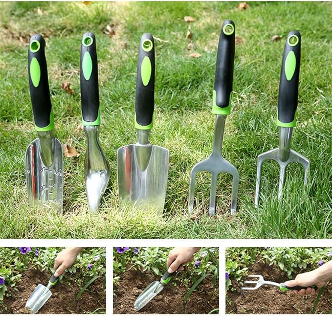 Garden Tool Set, 8 Pcs Heavy Duty Aluminum Rustproof Gardening Hand Tools,with Non-Slip Rubber Grip,Durable Storage Tote Bag,Outdoor Hand Tools, Idea for Transplanting, Weeding, Digging and Planting