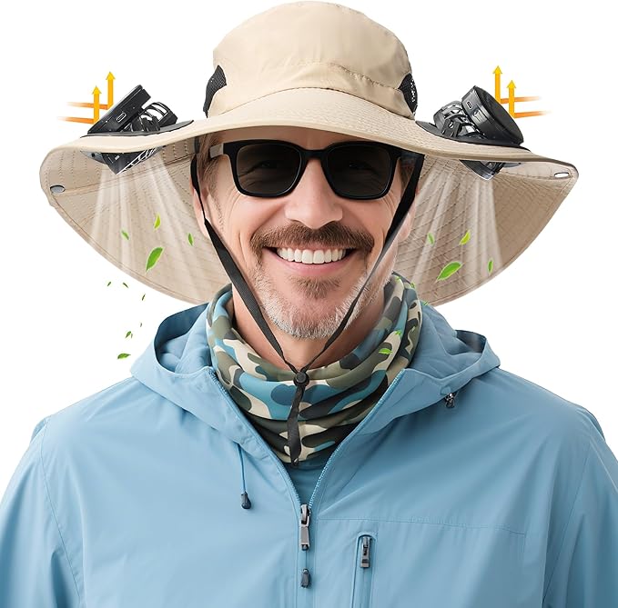 Solar Fan hat, Equipped with Two Detachable Fans, USB/Solar Dual Power Supply, Full Sun Protection,Wide Brim Adjustable